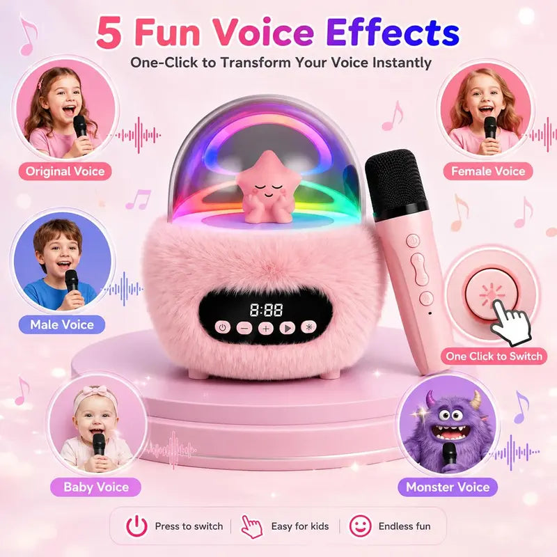BEBANG Mini Karaoke Machine for 3+ Years Old Girls, Battery-Powered Kids Toy with 2 Wireless Microphones, Portable Bluetooth Speaker, Multifunction Play, Cool Gifts for Kids Christmas/Birthday