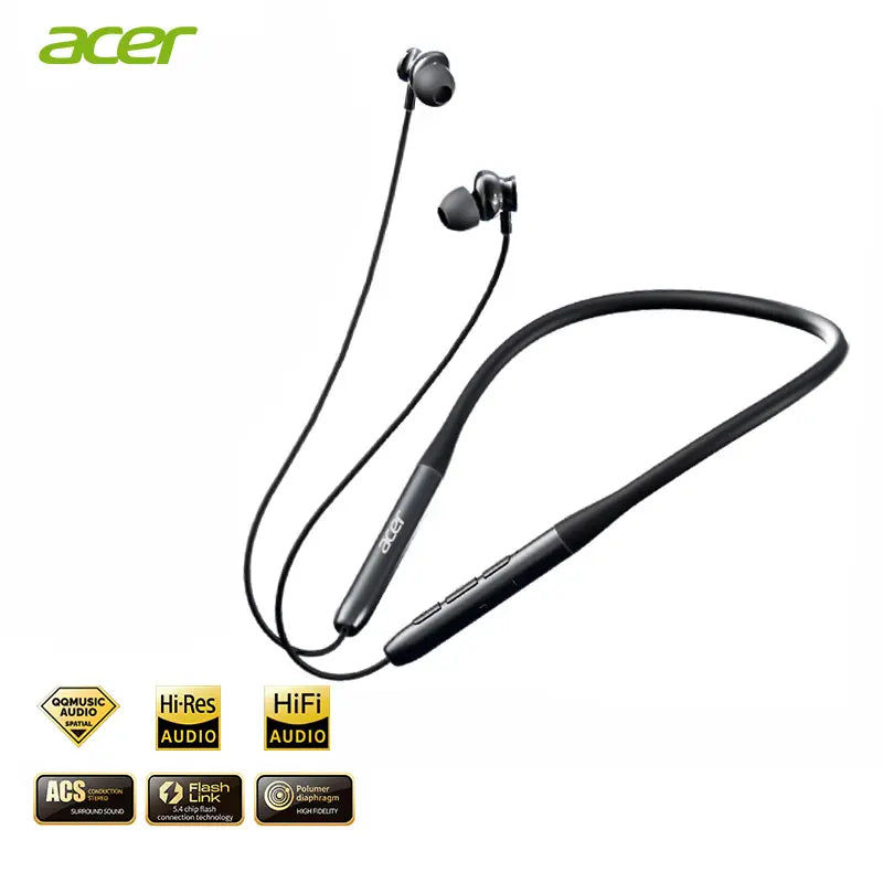 Acer OHR658 Waterproof Neckband Bluetooth Headphones - In-Ear ANC Wireless Earbuds with 48-Hour Playtime, Sound Isolation, Silicone Memory Foam Fit, and Hands-Free Calling for Sports and Fitness